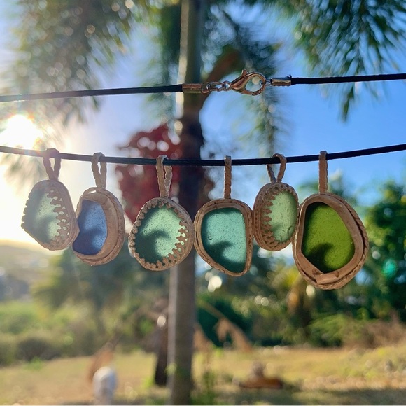 Blue Wave Sea glass Handmade 995 925 silver soldered necklace beach bohemian - Picture 2 of 7